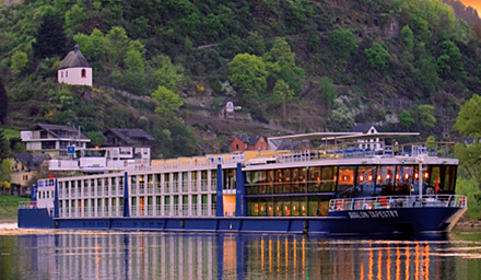 An Avalon Waterways river cruise ship sailing