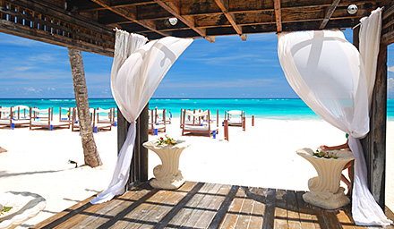 Wooden cabana on a white sandy beach in the Dominican Republic