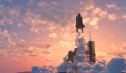 A space shuttle taking off from Kennedy Space Center