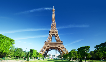 A frontal view of the Eiffel Tower in France