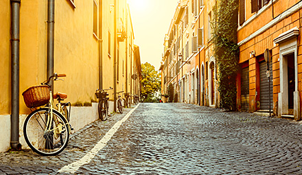 Italian town with cobble streets and stone homes