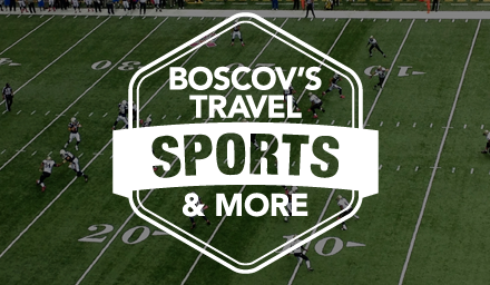 A football field with players and referees during a professional football game with the Boscov's Travel Sports and More overlay